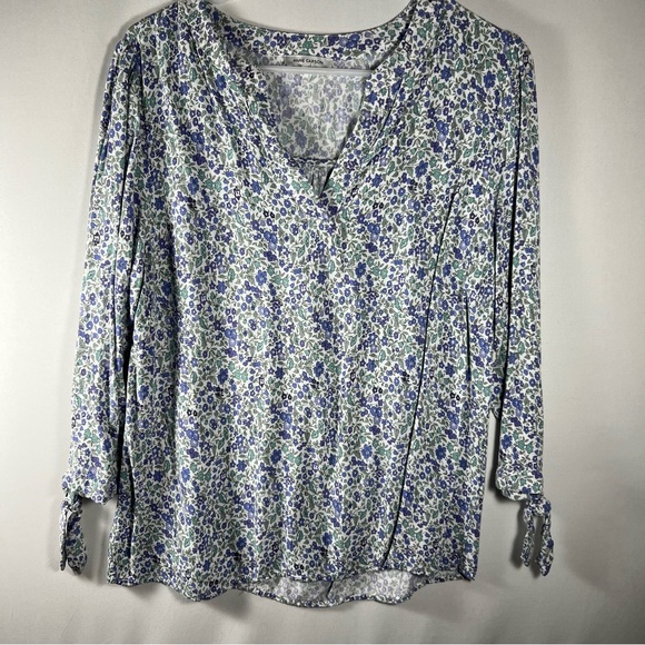 Anne Carson Women’s Floral V-Neck Blouse 3/4 Sleeves - Medium - Picture 2 of 8